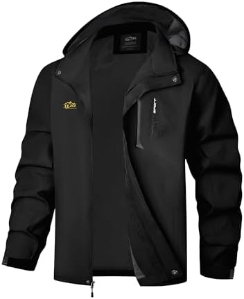 TEZO Mens Rain Jacket Waterproof with Hooded Hiking Coat Lightweight Windbreaker - Image 4
