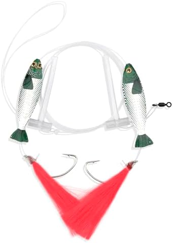 Aqua-Clear Hi-Lo Fishing Rig Teaser Lure, Saltwater Fishing Rig for Flounder Fluke Sea Trout Croaker, 3/0 Wide Gap Hook, 40lb Mono Leader, T Standoff, Hair Teaser, Holographic Minnow by AQUA-CLEAR