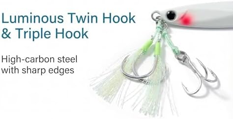 Saltwater Fishing Lures Metal Jigs Vertical Jigging Lure with Treble & Double Assist Hooks, 35-100g 6 pack Laser Glow Spoon Speed Sinking Slow Pitching Jig Offshore Targeting Tuna Mahi-Mahi Yellowtail - Image 6