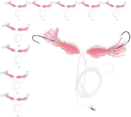 UMT Snapper Hi-Lo Fishing Rigs 4" Pink Squid Teaser, 8/0 Offset Octopus Hooks, 60lb Leader 1, 5, 10 Pack Options by UncleMosTackle