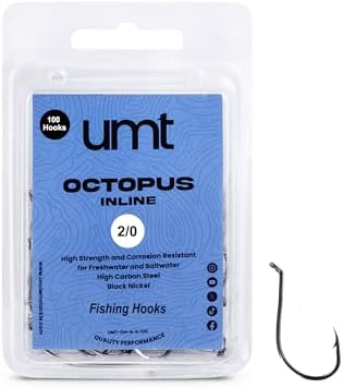 UMT - 100 Pack Octopus Fishing Hooks Sizes 2/0 3/0 4/0 & 5/0 Black Nickel High Carbon Steel - Superior Terminal Tackle for Saltwater and Freshwater by UncleMosTackle