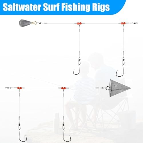 Saltwater Surf Fishing Tackle Kit - Saltwater Surf Fishing Rigs Bottom Rigs Include Fishing Leader Rigs Pyramid Sinkers Bass Casting Sinker Circle Hooks for Striped Bass Red Drum Flounder - Image 2