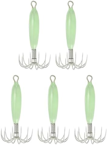 PATIKIL 12g Luminous Squid Jig Hooks, 5 Pcs Cuttlefish Sleeve Saltwater Fishing Lures Bait Jig Glow in Dark with 12 Stainless Steel Needles, Green by PATIKIL