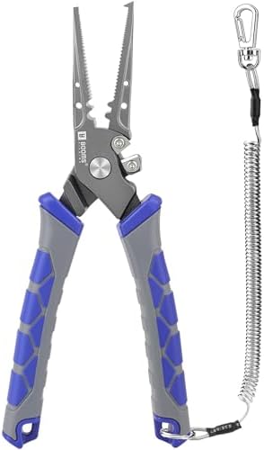 Booms Fishing Pliers Hook Remover: 7.5" Split Ring Pliers and Fish Hook Remover for Saltwater and Freshwater - Braid Line Cutter & Crimper with Lanyard - XW15 Multi-Function Fishing Tool for Angles by BoomsFishing