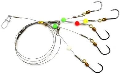 Fishing Hook with Leader,5 Hooks Fishing Rig-7 Strands Nylon Coated Fishing Leader with Swivle,Snap,Hooks - Image 2