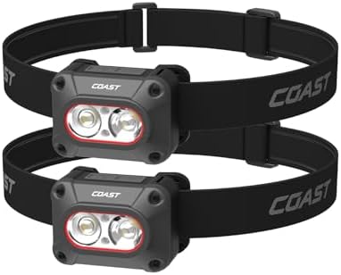 Coast FLX10R 1000 Lumen Waterproof USB-C Rechargeable LED Headlamp, Red & Green Light Modes, Flood & Spot, 2-Pack by Coast