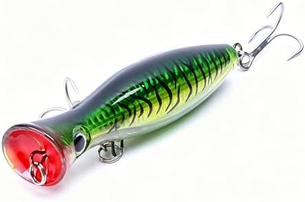 Popper Fishing Lure, JAZALIC Topwater Popper Lures 3D Eyes Fishing Accessories for Saltwater Surface Casting and Freshwater Surface Fishing, Gt Tuna Kingfish Large Predator Fish (5.11in, 1.48Oz) by JAZALIC