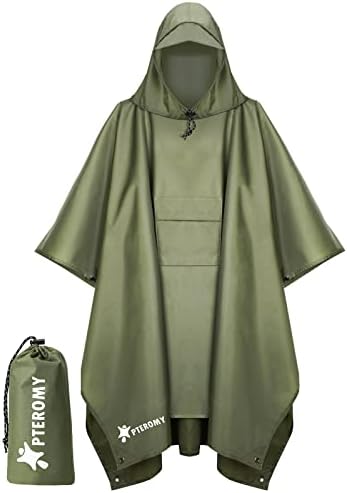 PTEROMY Hooded Rain Poncho for Adults, Reusable Waterproof Raincoat by PTEROMY