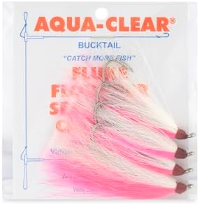 Aqua-Clear, Bucktail Jigs Saltwater Fishing Lures, Flounder Fluke Sea Trout Weakfish Croaker Rig, 3/0 XL Nickel Octopus Hook with White Hair by AQUA-CLEAR