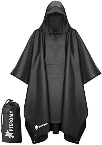 PTEROMY Hooded Rain Poncho for Adults, Reusable Waterproof Raincoat by PTEROMY