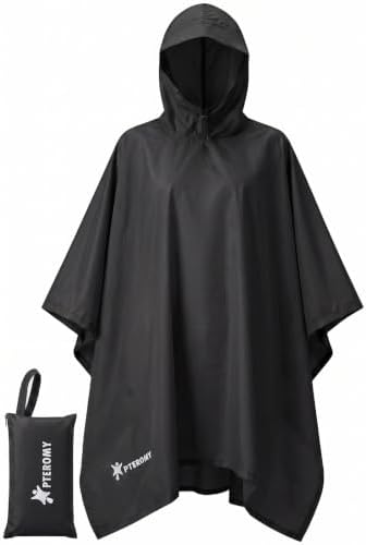 PTEROMY Hooded Rain Poncho for Adults, Reusable Waterproof Raincoat by PTEROMY