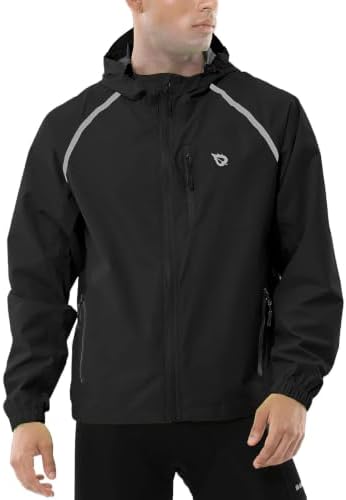 baleaf Men's Rain Jacket Waterproof Hood Lightweight Reflective Packable - Image 2