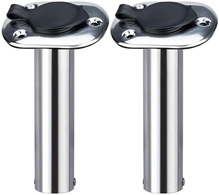 Hoffen 2Pcs Boat Stainless Steel Fishing Rod Holder Flush Mount 15/30/90 Degree with PVC Cap,Inner Tube and Gasket by Hoffen