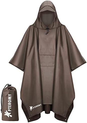 PTEROMY Hooded Rain Poncho for Adults, Reusable Waterproof Raincoat by PTEROMY