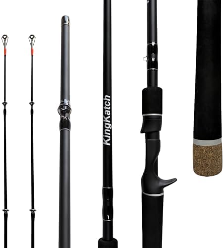 Medium Heavy Spinning Fishing Rod, 7' & 7'6" Carbon Graphite & Fiberglass Composite Rod, EVA Split Grip, Boat Rod for Bass, Trout, Catfish, Walleye, Saltwater & Freshwater Fishing by KingKatch