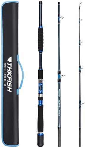 THKFISH 4 Piece/5 Piece Saltwater Travel Rod, Heavy Spinning Fishing Rod Portable Travel Surf Rod Carbon Fiber Saltwater Boat Fishing Rod 6’9”/7’9”/8’9” with Case Bag for Seawater Fish by THKFISH