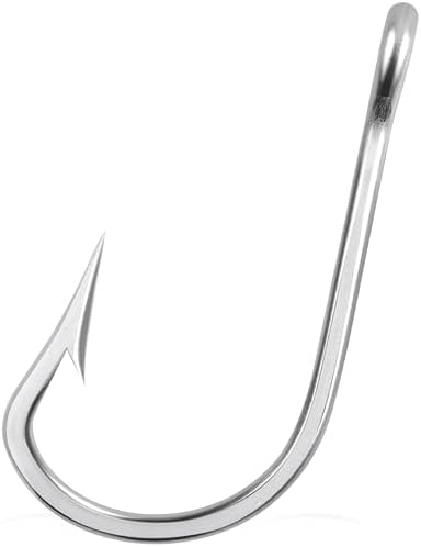 Fishing Hooks Saltwater Tuna Hooks,15pcs 6X Strong Stainless Steel Big Game Trolling Hooks Forged Ringed Extra Ultra Sharp Size 5/0-13/0 by AGOOL