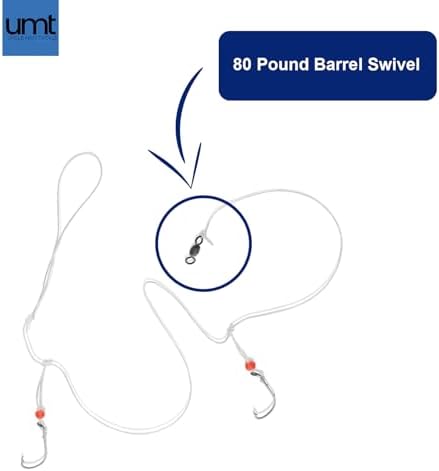 UMT Sea Bass Hi/Lo Saltwater Fishing Rigs 1, 5 &10 Pack, 3/0 Bait Hook, 60lb Heavy Duty Mono, 80lb Swivel & Sinker Loop, Hand Tied for Fluke Porgy Snapper Croaker Sea Trout Tautog Spot Pompano - Image 3
