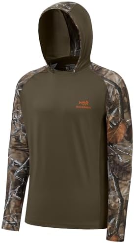 BASSDASH Men’s UPF 50 Performance Fishing Shirt Cooling Hoodie Camo Long Sleeve FS17M by Bassdash