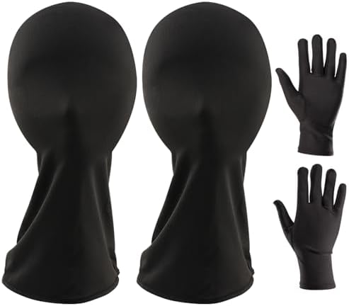 2 Pieces Full Face Mask with 1pair Gloves, Halloween Faceless Head Cloth, Cosplay Spandex Black Hood for Unisex Cloth - Image 3