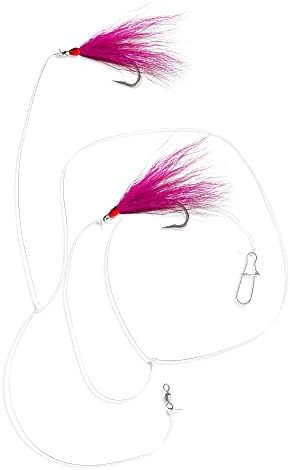 UMT Fluke Flounder Ocean Hi/Lo Rig – BUCKTAIL Teaser Hook for Saltwater – Size 5/0 Hook - 40lb Heavy Duty Mono 3ft Long - Black Duo-Lock Snaps - Hand Tied - Image 3
