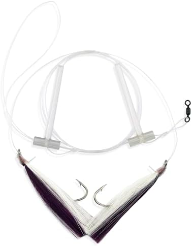 Aqua-Clear Hi-Lo Mixed Color Hair Teaser Rig for Flounder, Fluke, Sea Trout, Croaker, 3/0 Nickel Octo Hook, AFW Swivel, 40 lb GS Mono, T-Standoff, Purple and White Hair - Image 2