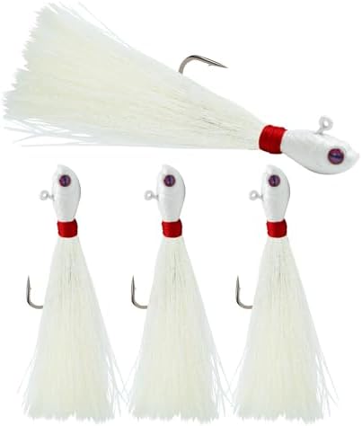 Bucktail Jigs, Realistic Hair Jig Fishing Lure with Single Hook, Bucktail Swimbait Jig for Bass Striper Walleye Flounder 1/4oz, 1/2oz, 1oz, 2oz by Fishing