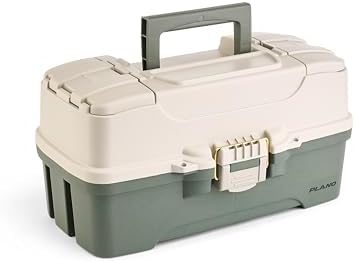 Plano Two-Tray Tackle Box, Green/Tan, Rust-Proof Brass Latch, Top-Access Tray with Deep Storage, Made in the USA, Portable Fishing Gear Storage Organizer - Image 3