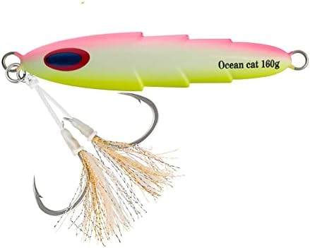 OCEAN CAT 1 PC Slow Pitch Jig Saltwater Fishing Lures Flat Fall Jigs, Jigging Baits with Hook for Saltwater Fishing 5 Colors 80G/120G/160G/200G/250G/300G by OCEANCAT