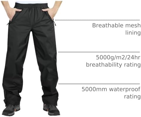 33,000ft Men's Rain Pants, Waterproof Rain Over Pants, Windproof Pants - Image 4