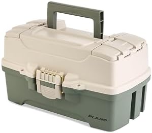 Plano Two-Tray Tackle Box, Green/Tan, Rust-Proof Brass Latch, Top-Access Tray with Deep Storage, Made in the USA, Portable Fishing Gear Storage Organizer - Image 2