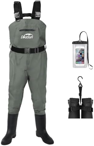 Fishing Waders for Men & Women, Waterproof 2-Ply Nylon/PVC Chest Wader with Boots for Outdoor Sizes 4-13 Bootfoot(Grey, M7/W9) by DikaSun