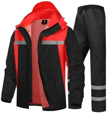 Men's Rain Suit High Visibility Reflective Work Rain Jacket Pants for All Sport Farm Fishing Motorcycle by SaphiRose