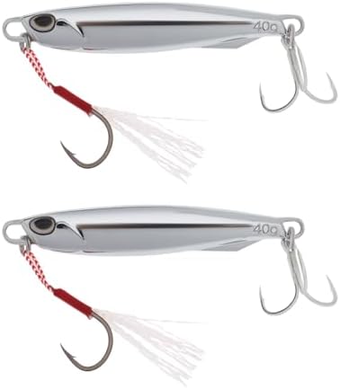 2Pcs 40g Fishing Lure Metal Casting Jig with Trebles Hooks Metal Fishing Lure for Mackerel Cod Bass Sea Freshwater Fishing Chrome by YINETTECH