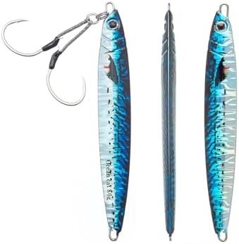 OCEAN CAT Long Casting Slow Fall Pitch Fishing Jigs Lures Lead Metal Flat Sinking Vertical Shore Jigging Bait with Assist Hook for Saltwater Freshwater Fishing 20g 40g 60g 80g by OCEANCAT