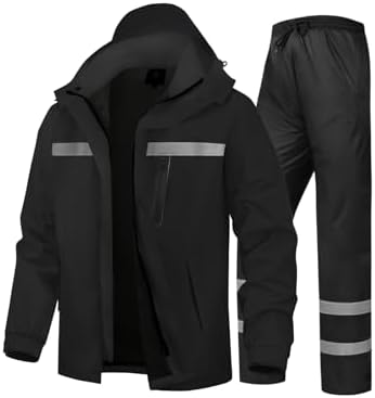 Men's Rain Suit High Visibility Reflective Work Rain Jacket Pants for All Sport Farm Fishing Motorcycle by SaphiRose