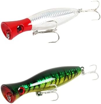 Large Top Water Popper Lure: 2pcs 3D Eyes Tuna Popper Saltwater Fishing Lures for Surf Fishing Gt Tuna Kingfish Large Predator Fish by Vefungyan
