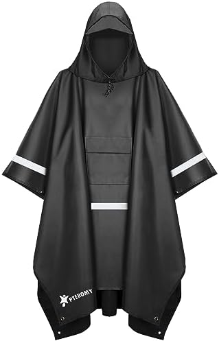 PTEROMY Hooded Rain Poncho for Adults, Reusable Waterproof Raincoat by PTEROMY
