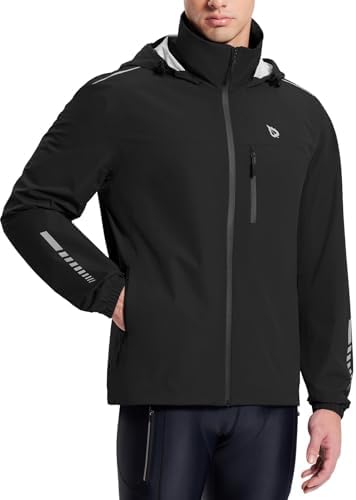 baleaf Men's Rain Jacket Waterproof Hood Lightweight Reflective Packable by baleaf