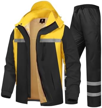 Men's Rain Suit High Visibility Reflective Work Rain Jacket Pants for All Sport Farm Fishing Motorcycle by SaphiRose