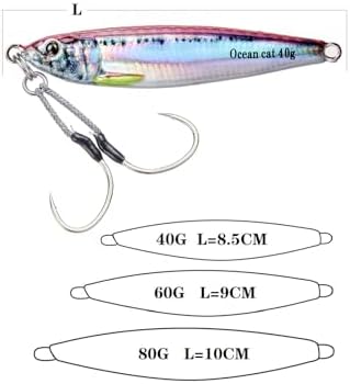 OCEAN CAT Long Casting Slow Fall Pitch Fishing Jigs Lures Lead Metal Flat Sinking Vertical Shore Jigging Bait with Assist Hook for Saltwater Freshwater Fishing 40g 60g 80g - Image 2