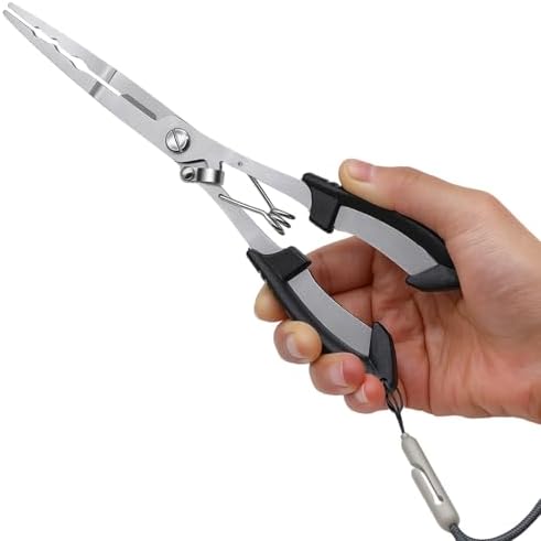 Fishing Pliers Hook Remover Tool, Stainless Steel Fishing Needle Nose Pliers Saltwater Freshwater, Fish Dehooker Plyers with Lanyard, Fish Multitool Gear with Braided Line Cutter by Unknown