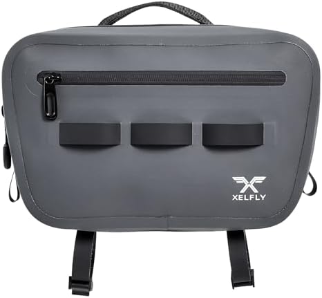 Xelfly Waterproof Fishing Waist Bag with Rod Holder, Padded Waist Straps & Gear Loops - Submersible Zipper, Rugged Top Handle, Adjustable Attachments (Gray) by Xelfly