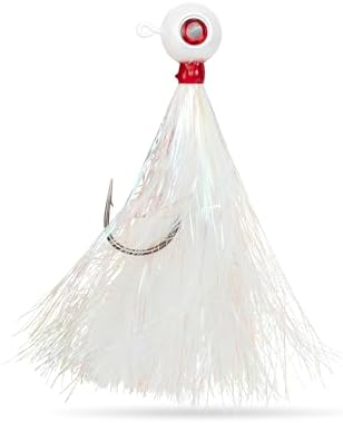 UMT Mylar Bucktail Fluke Ball Jighead for Saltwater Fishing 2oz, 3oz, 4oz - White - 6/0 Mustad Hook, 3D Eye – Flounder, Porgies, Sea Bass, Blackfish Tautog & Bluefish by UncleMosTackle