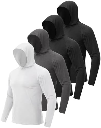 4 Pack Sun Hoodie for Men UV UPF 50+ Lightweight Fishing Shirts Rash Guard by BOOJO