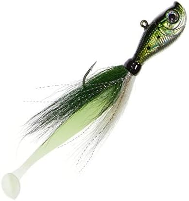 Charlie's Worms Dipper Holographic Bucktail Fishing Lure – Premium Hair Jig for Saltwater & Freshwater Fishing – 3D Holographic Eye, Glow in the Dark Paddle Tail, Hand Tied with Tinsel (3/8 oz - 8oz) by RiteAngler