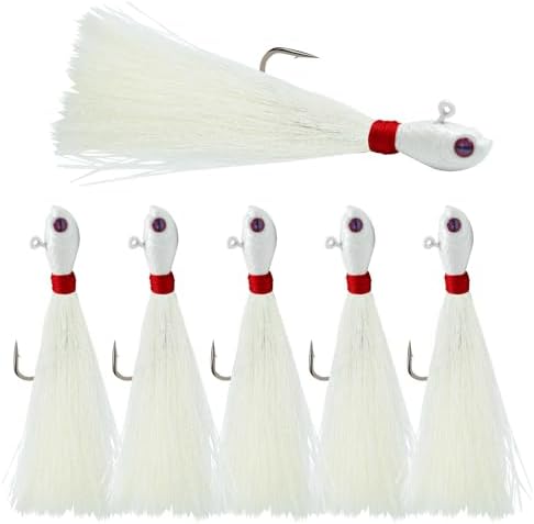 Bucktail Jigs, Realistic Hair Jig Fishing Lure with Single Hook, Bucktail Swimbait Jig for Bass Striper Walleye Flounder 1/4oz, 1/2oz, 1oz, 2oz by Fishing