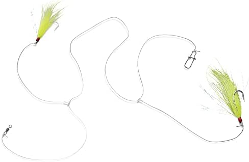 UMT Fluke Flounder Ocean Hi/Lo Rig – BUCKTAIL Teaser Hook for Saltwater – Size 5/0 Hook - 40lb Heavy Duty Mono 3ft Long - Black Duo-Lock Snaps - Hand Tied - Image 4