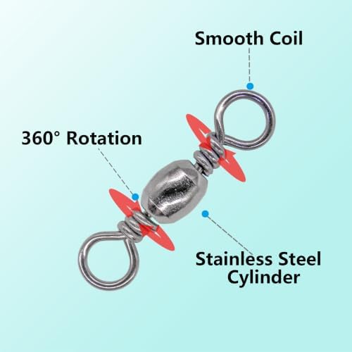 Fishing Barrel Swivels Kit, 300pcs Stainless Steel Rolling Bearing Snap Connector for Saltwater Freshwater Fishing#2#3#4#5#6#7 - Image 4