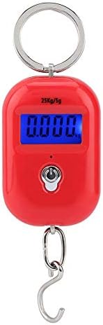 Mini Electronic Scale, Fish Weighing Scales Red Portable 25Kg/5G Hanging Scale Digital Pocket Key Chain Weight Hook Kitchen Food Weight Gauge Measuring Tools with Backlight for Home Farm Market by Taidda